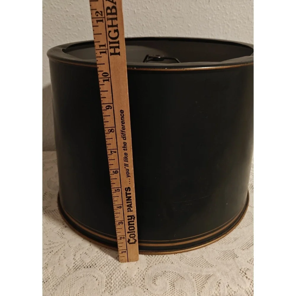 Vintage 1940s Metal Black And Gold Drum Lamp Shade Eastern Art Studios